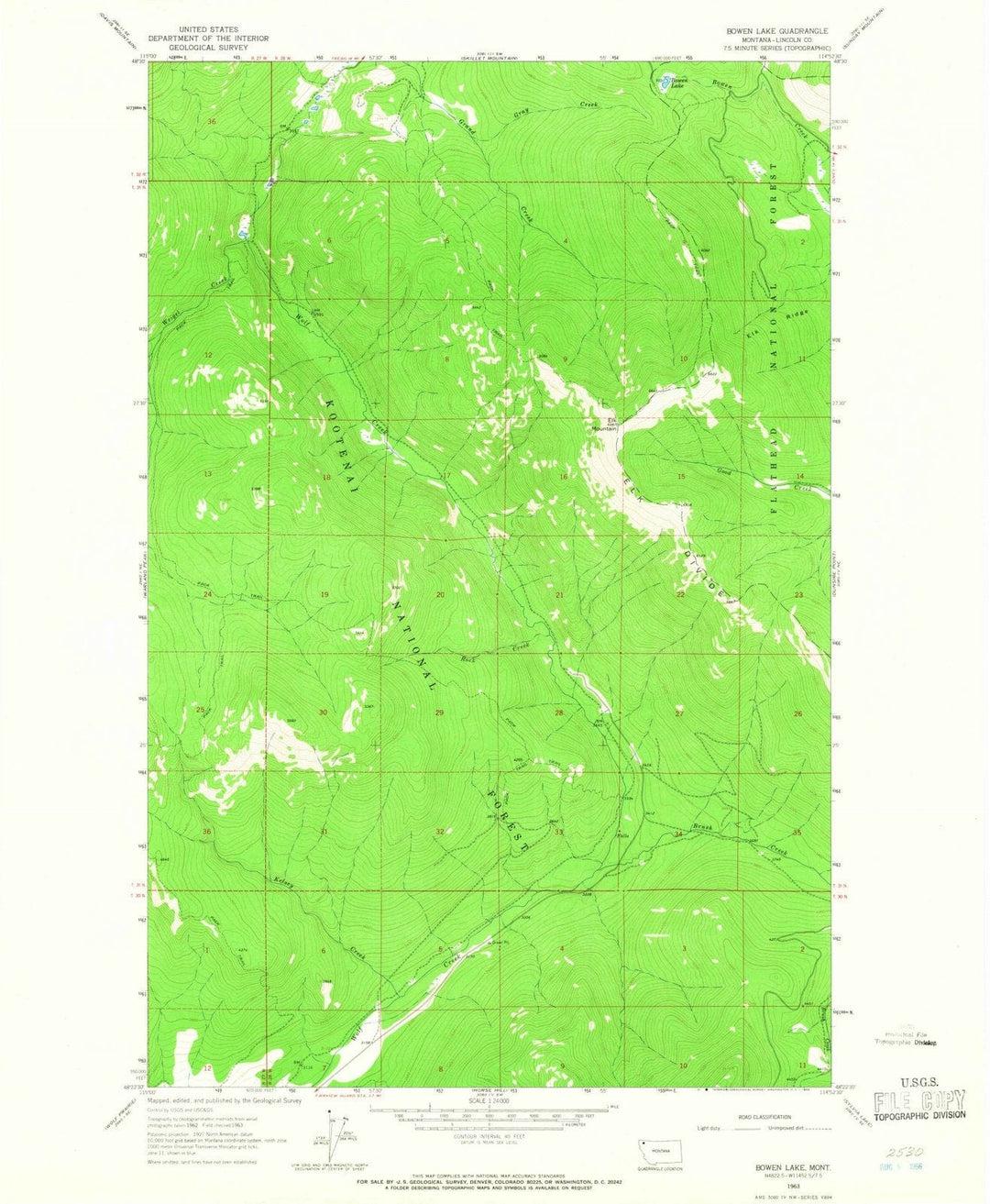 1963 Bowen Lake, MT - Montana - USGS Topographic Map