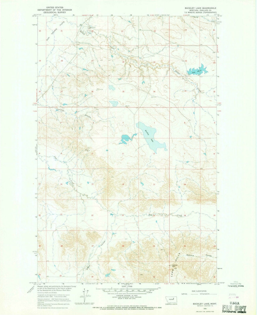 1965 Buckley Lake, MT - Montana - USGS Topographic Map