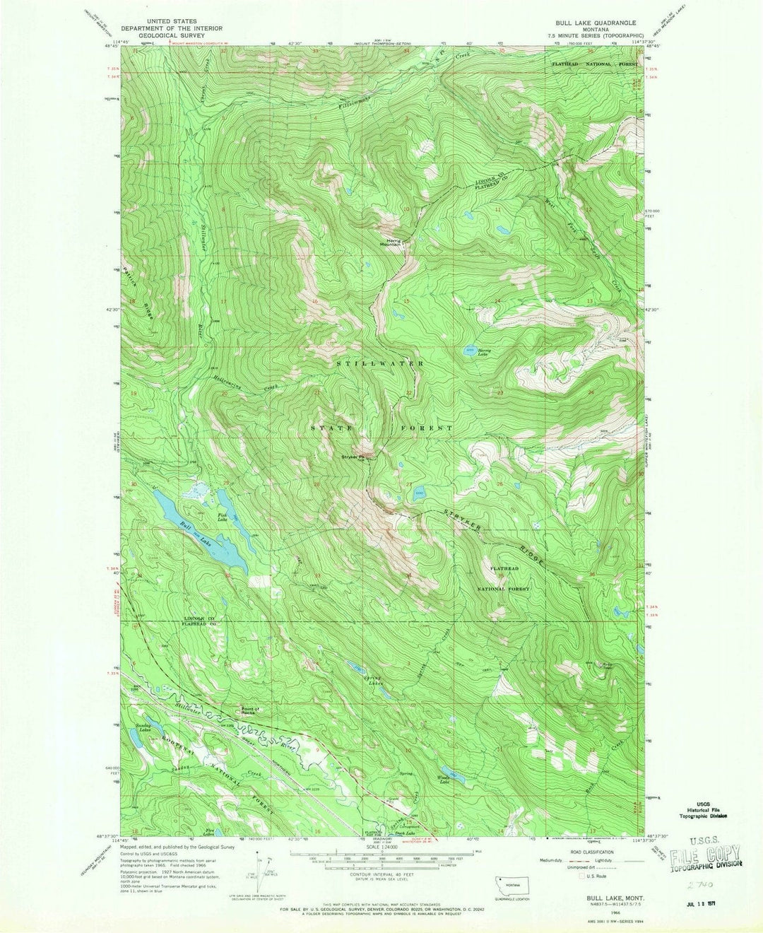 1966 Bull Lake, MT - Montana - USGS Topographic Map