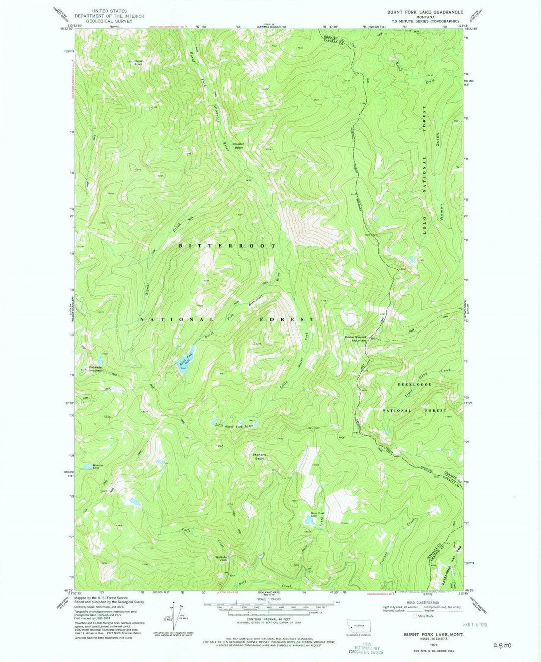 1974 Burnt Fork Lake, MT - Montana - USGS Topographic Map