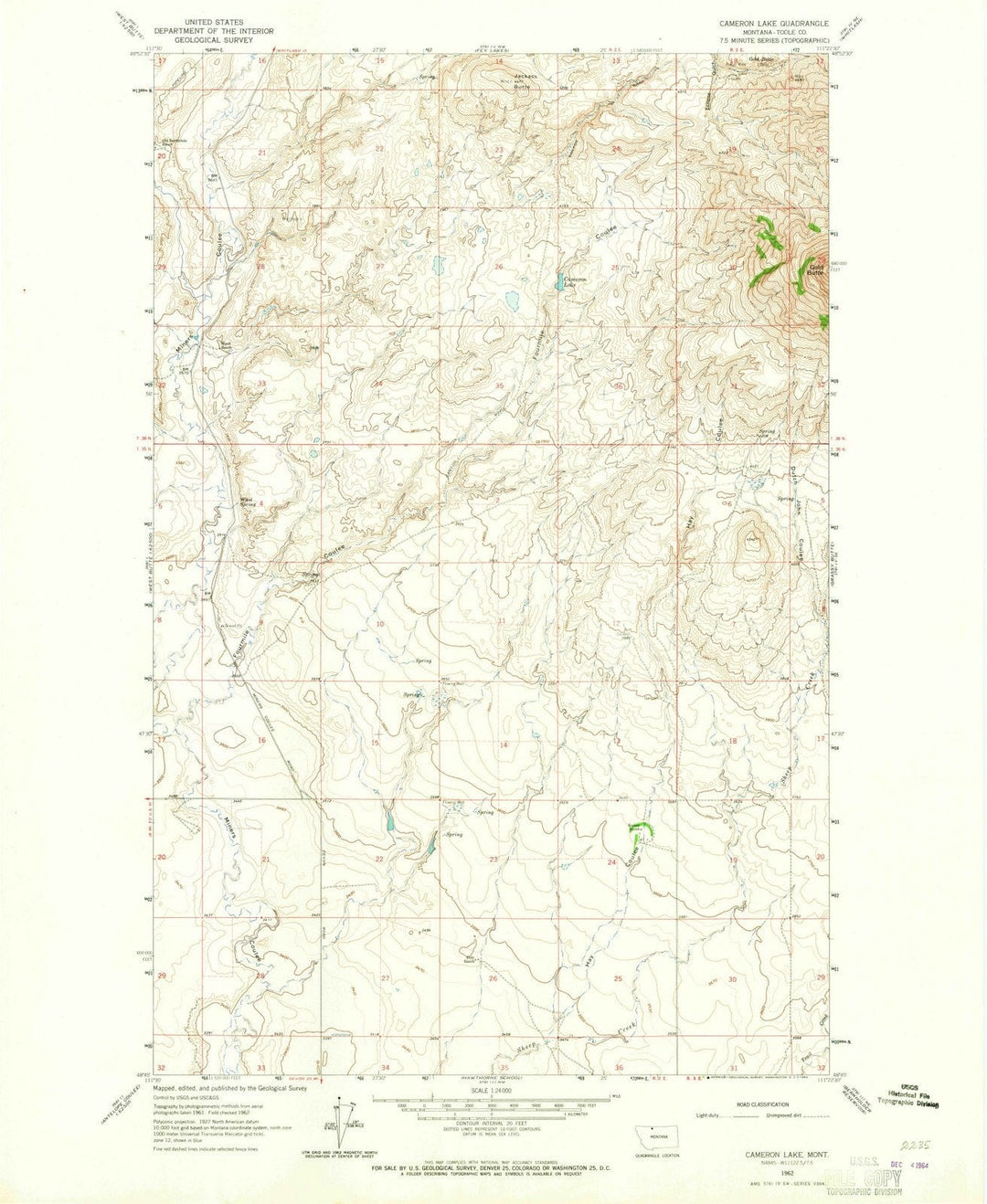 1962 Cameron Lake, MT - Montana - USGS Topographic Map