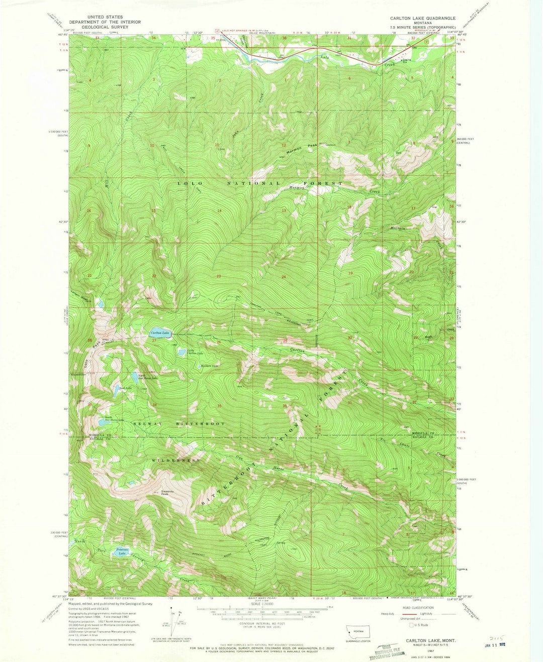 1967 Carlton Lake, MT - Montana - USGS Topographic Map