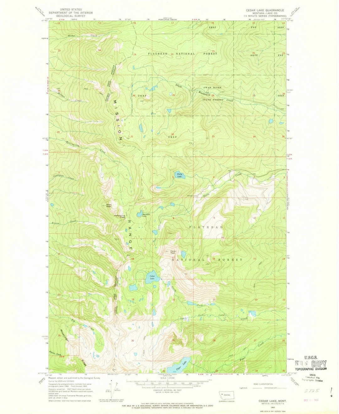 1965 Cedar Lake, MT - Montana - USGS Topographic Map