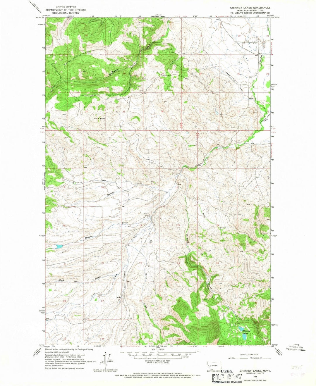 1965 Chimney Lakes, MT - Montana - USGS Topographic Map