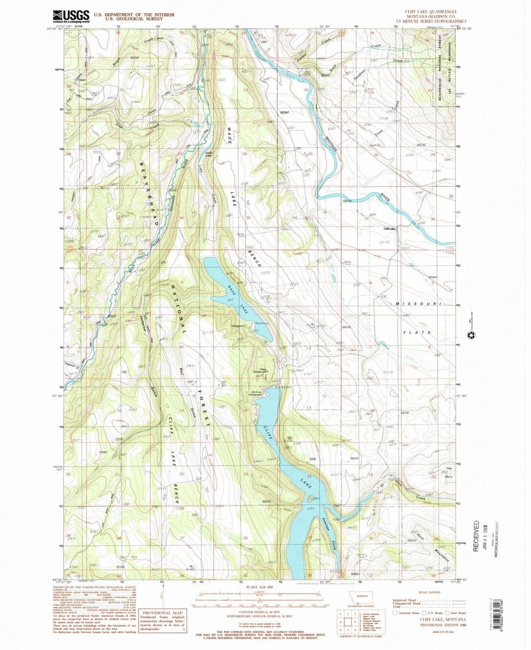 1988 Cliff Lake, MT - Montana - USGS Topographic Map