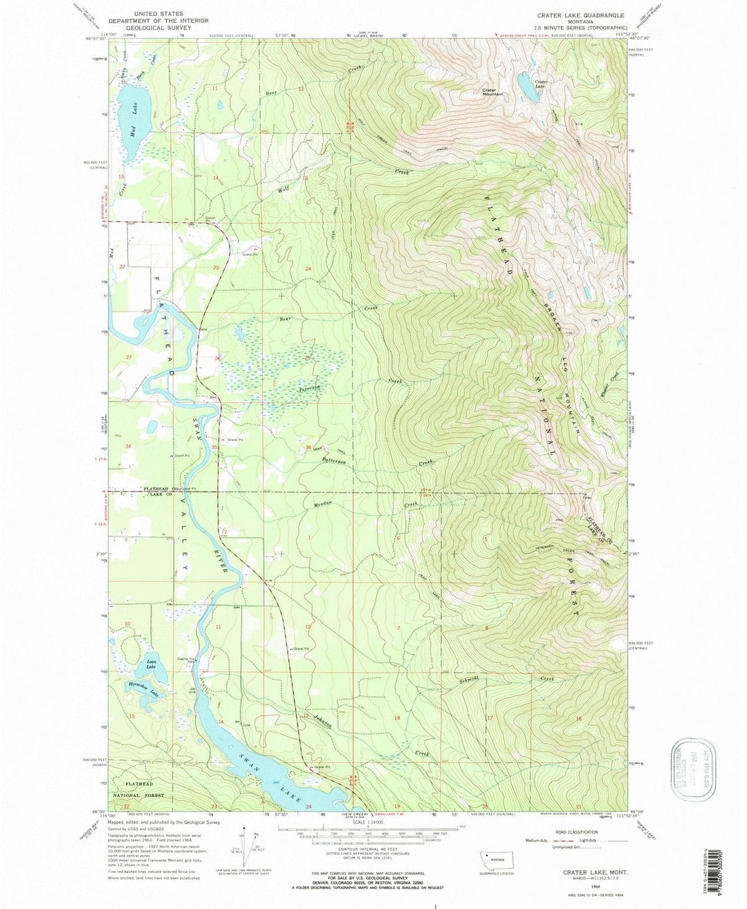 1964 Crater Lake, MT - Montana - USGS Topographic Map