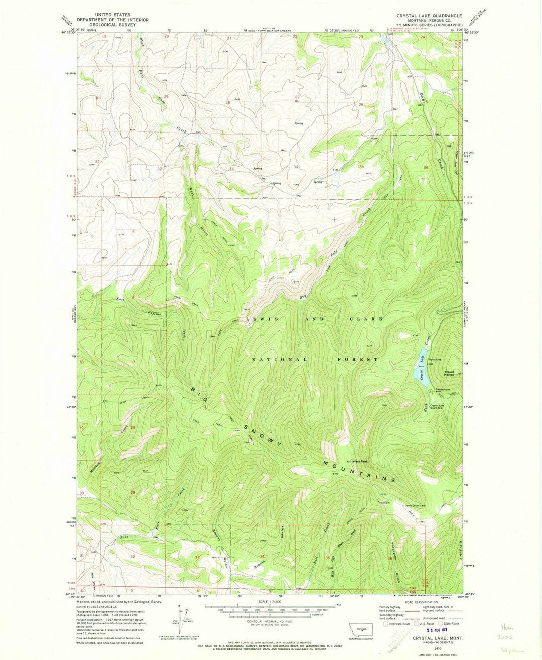 1970 Crystal Lake, MT - Montana - USGS Topographic Map