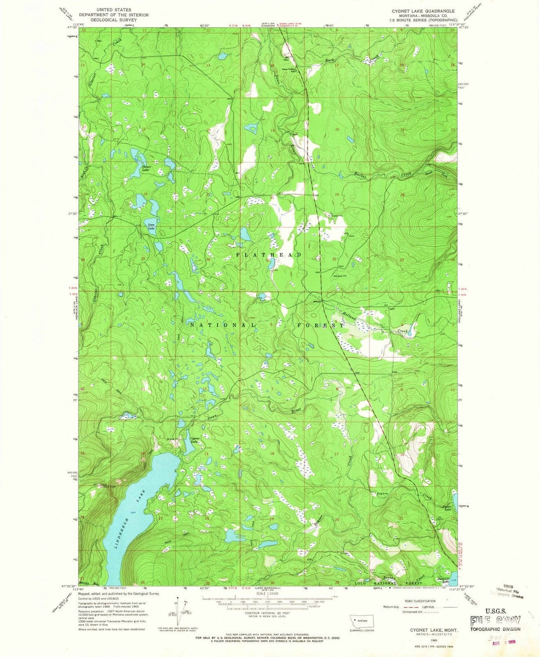 1965 Cygnet Lake, MT - Montana - USGS Topographic Map