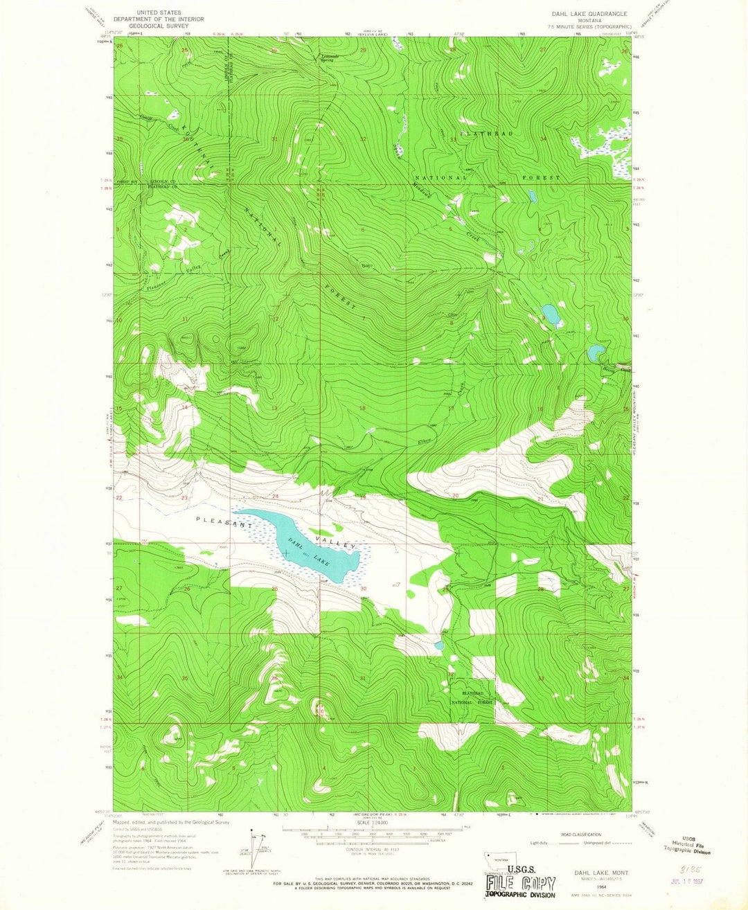 1964 Dahl Lake, MT - Montana - USGS Topographic Map