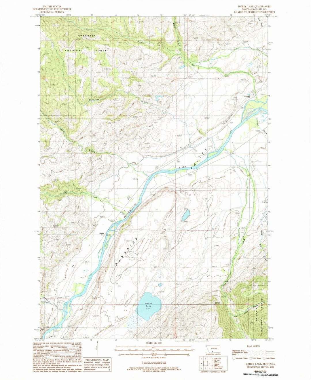 1988 Dailey Lake, MT - Montana - USGS Topographic Map