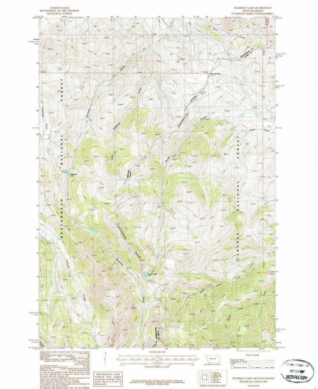 1987 Deadman Lake, MT - Montana - USGS Topographic Map