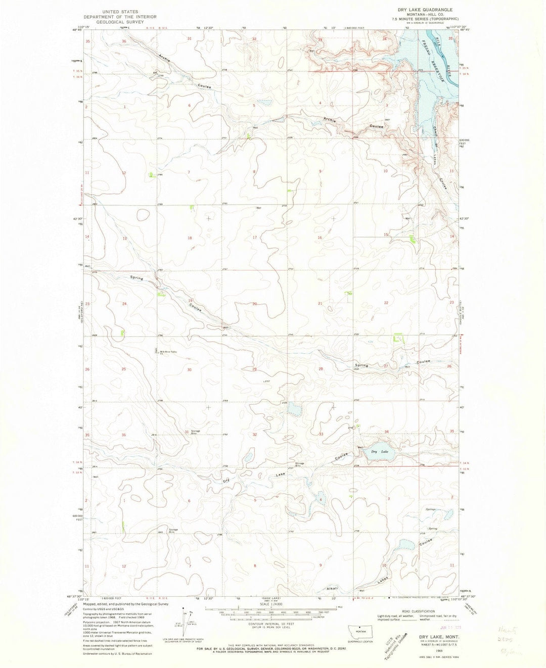 1969 Dry Lake, MT - Montana - USGS Topographic Map