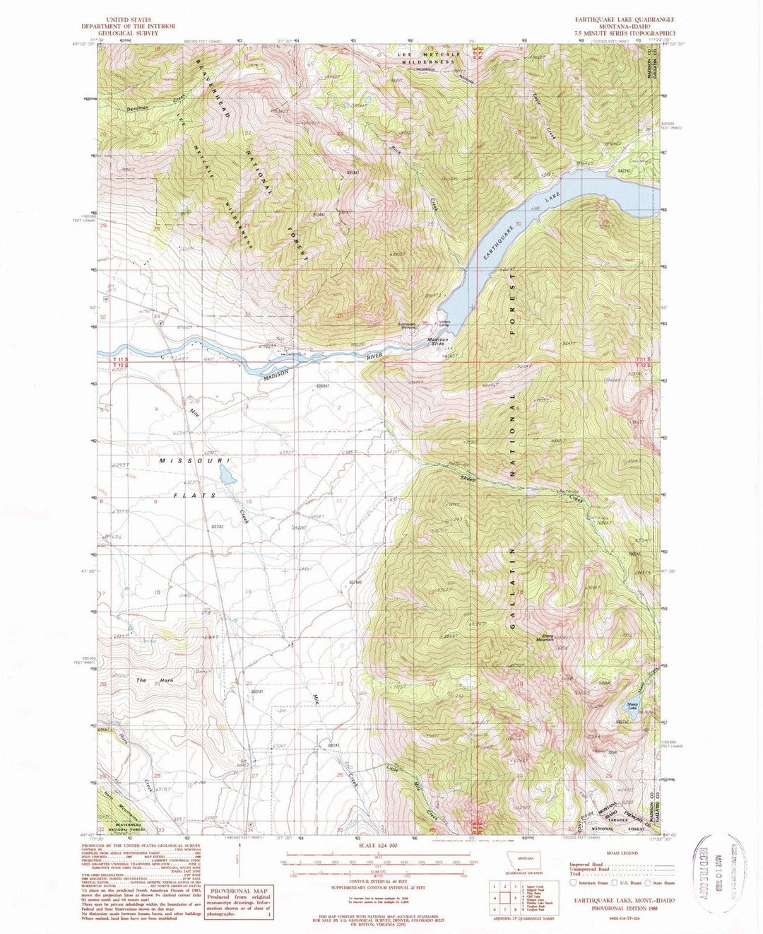 1988 Earthquake Lake, MT - Montana - USGS Topographic Map