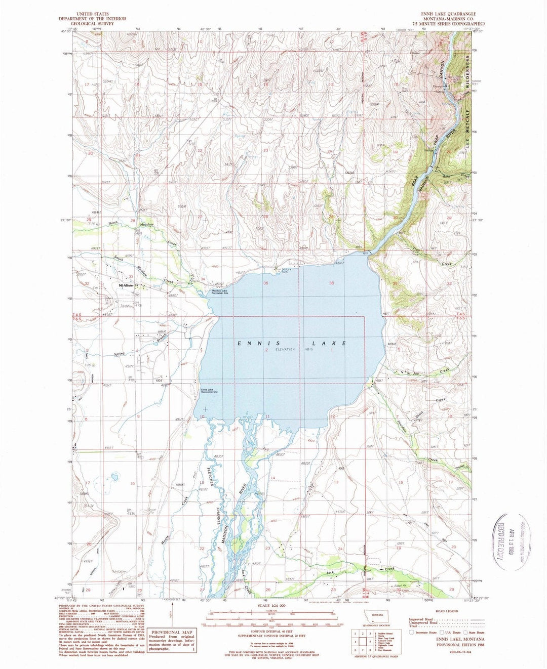 1988 Ennis Lake, MT - Montana - USGS Topographic Map