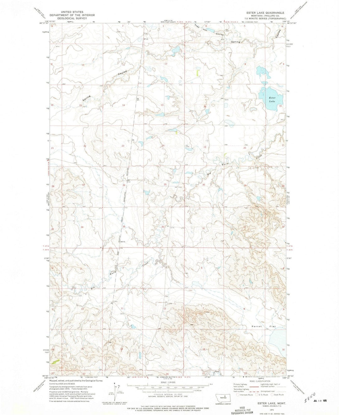 1971 Ester Lake, MT - Montana - USGS Topographic Map