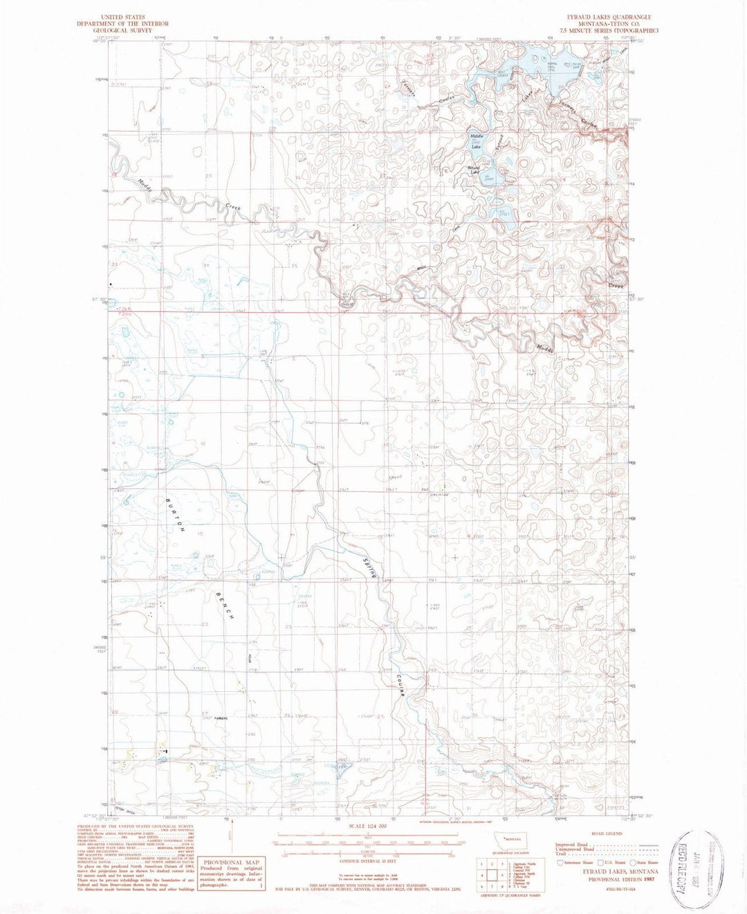 1987 Eyraud Lakes, MT - Montana - USGS Topographic Map