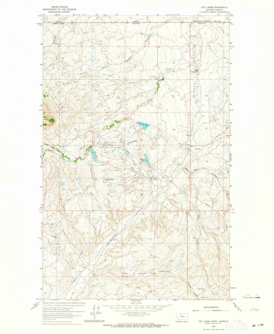 1962 Fey Lakes, MT - Montana - USGS Topographic Map