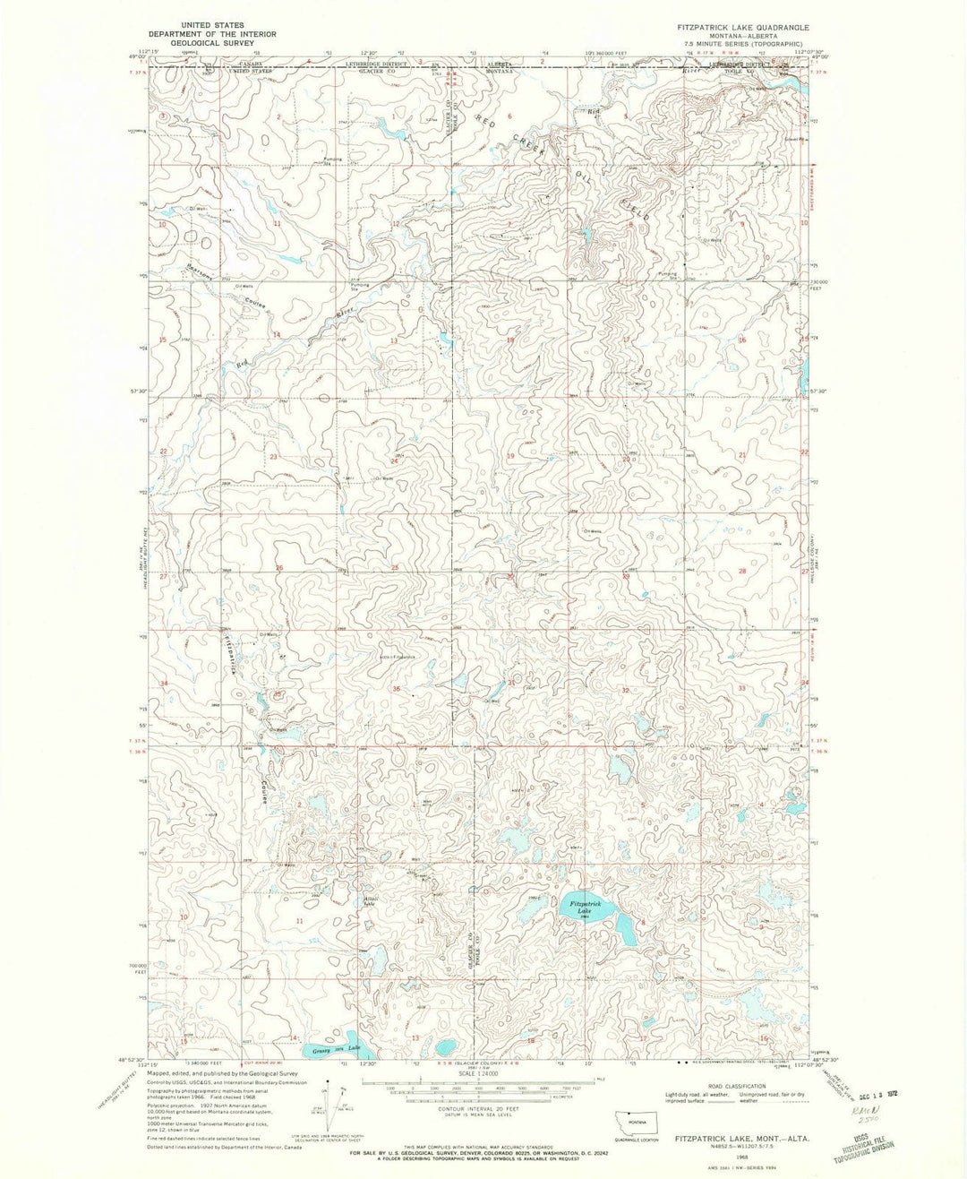 1968 Fitzpatrick Lake, MT - Montana - USGS Topographic Map