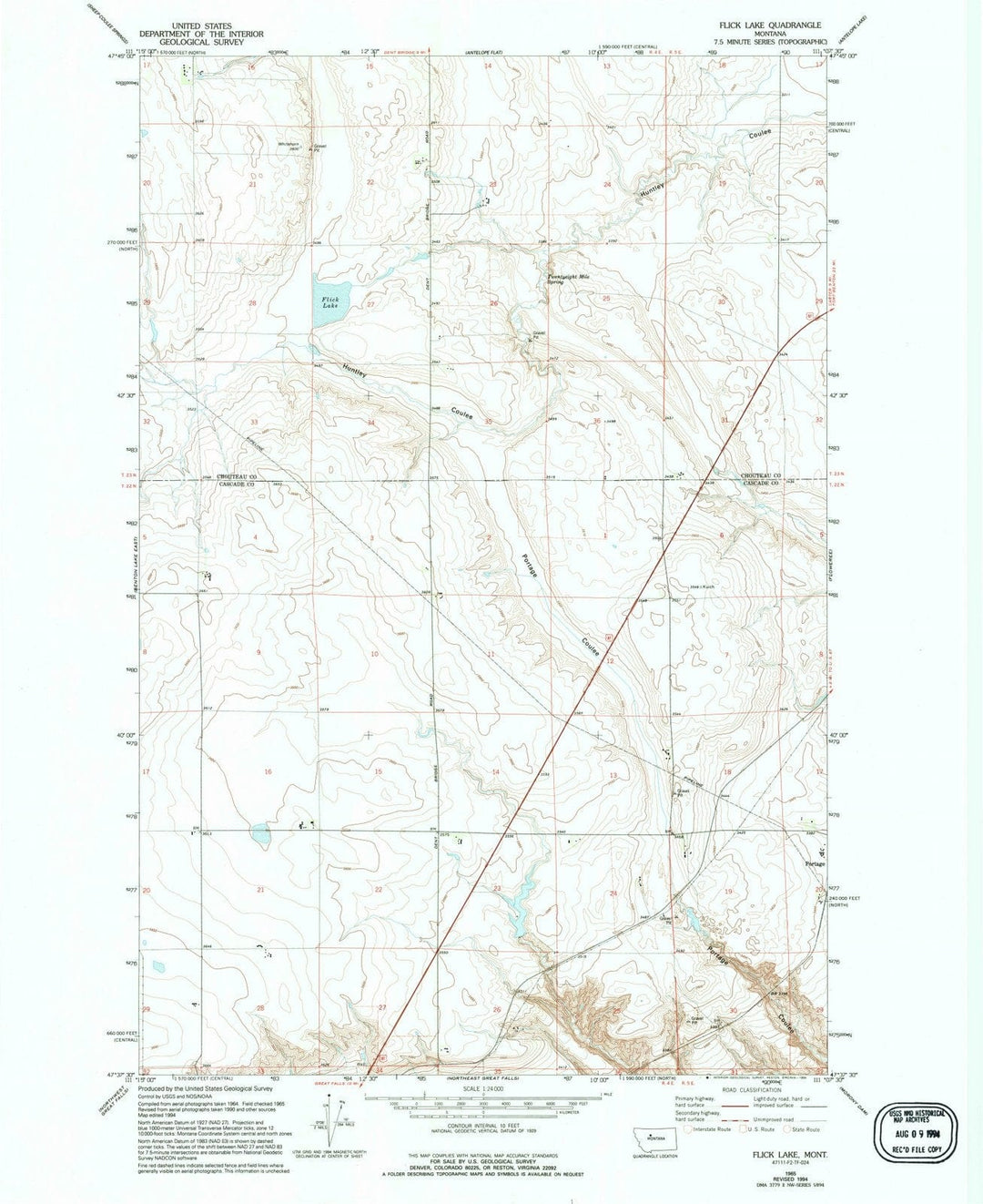 1965 Flick Lake, MT - Montana - USGS Topographic Map