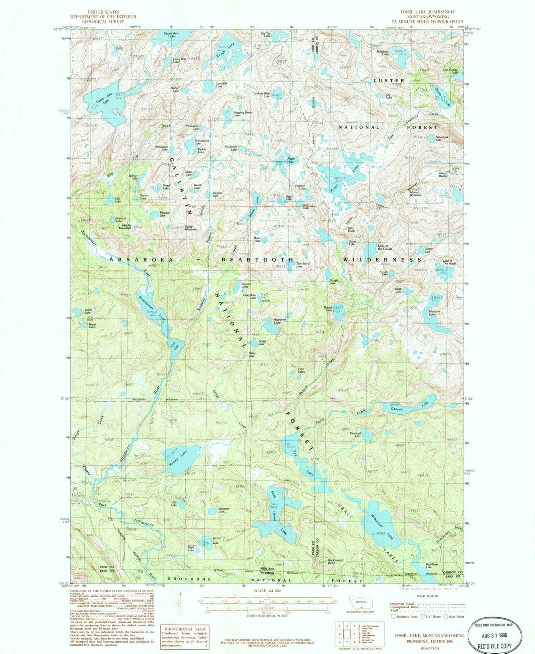 1986 Fossil Lake, MT - Montana - USGS Topographic Map