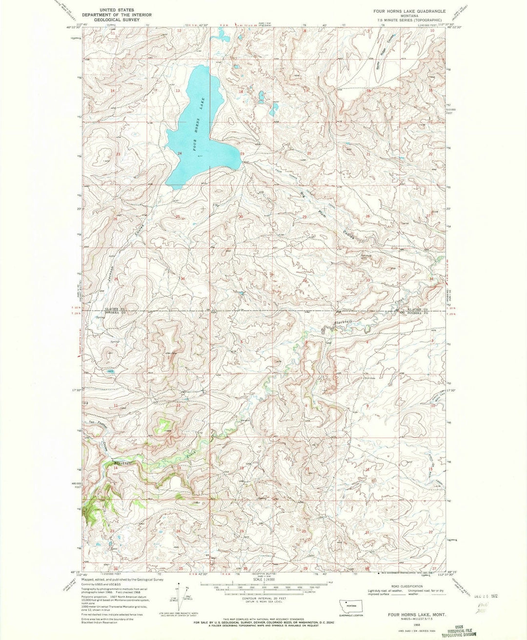 1968 Four Horns Lake, MT - Montana - USGS Topographic Map