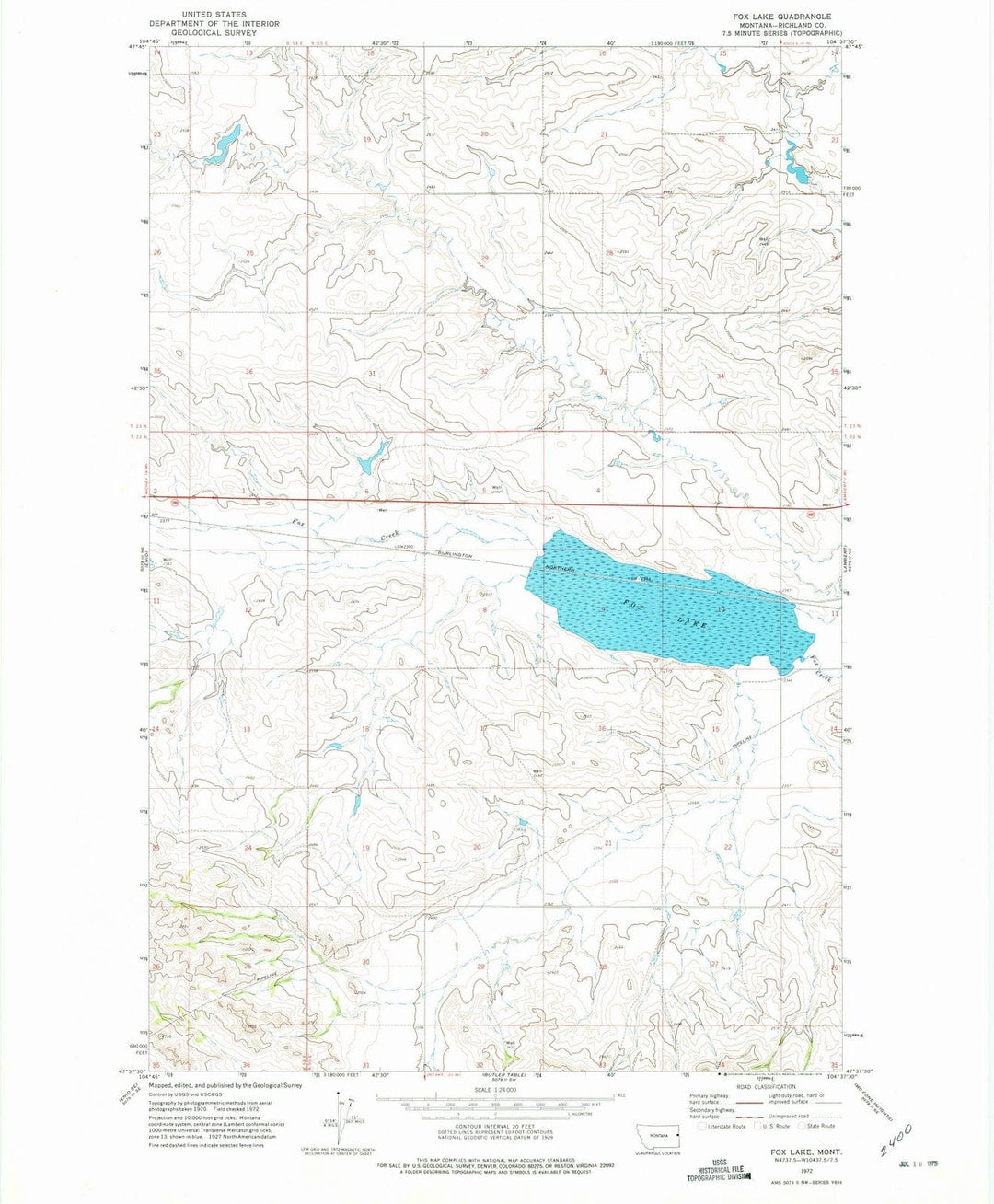 1972 Fox Lake, MT - Montana - USGS Topographic Map