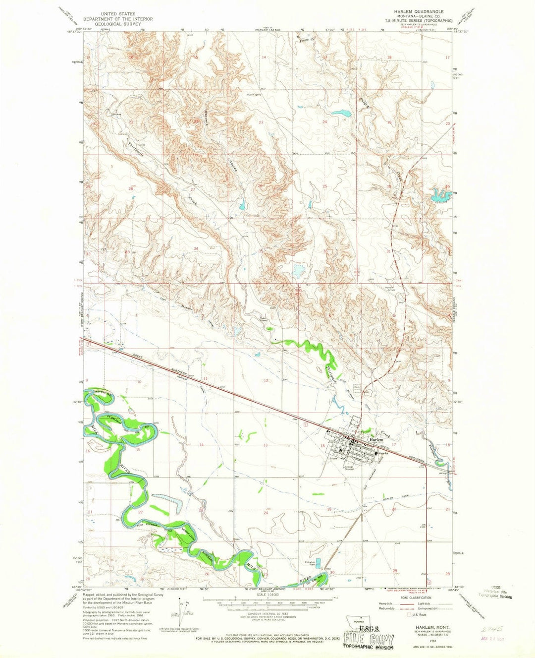 1964 Harlem, MT - Montana - USGS Topographic Map