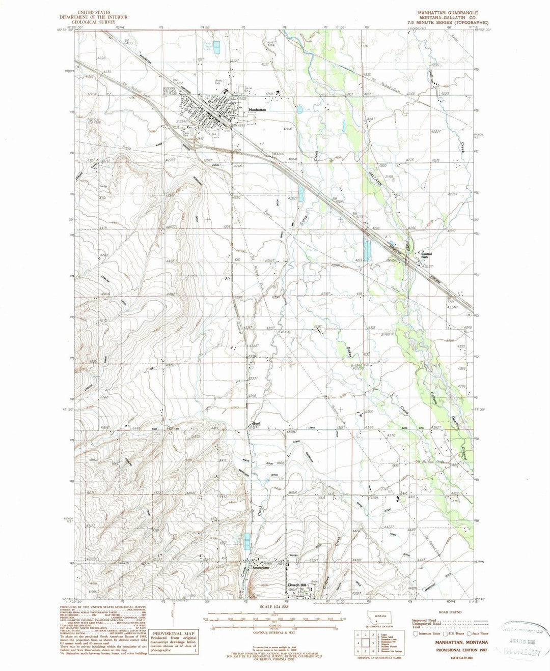 1987 Manhattan, MT - Montana - USGS Topographic Map