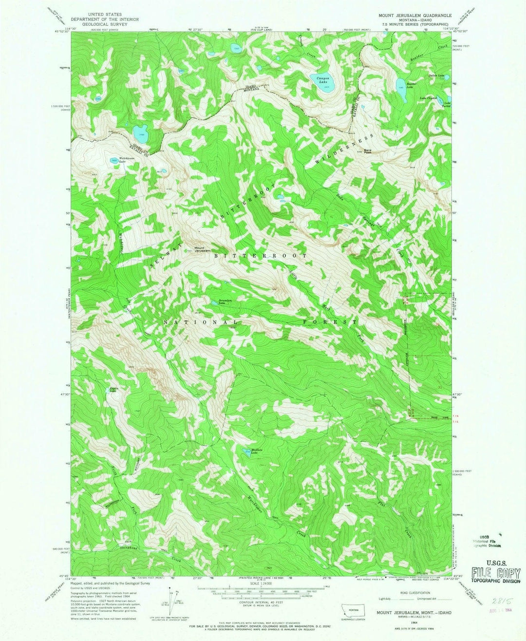 1964 Mount Jerusalem, MT - Montana - USGS Topographic Map