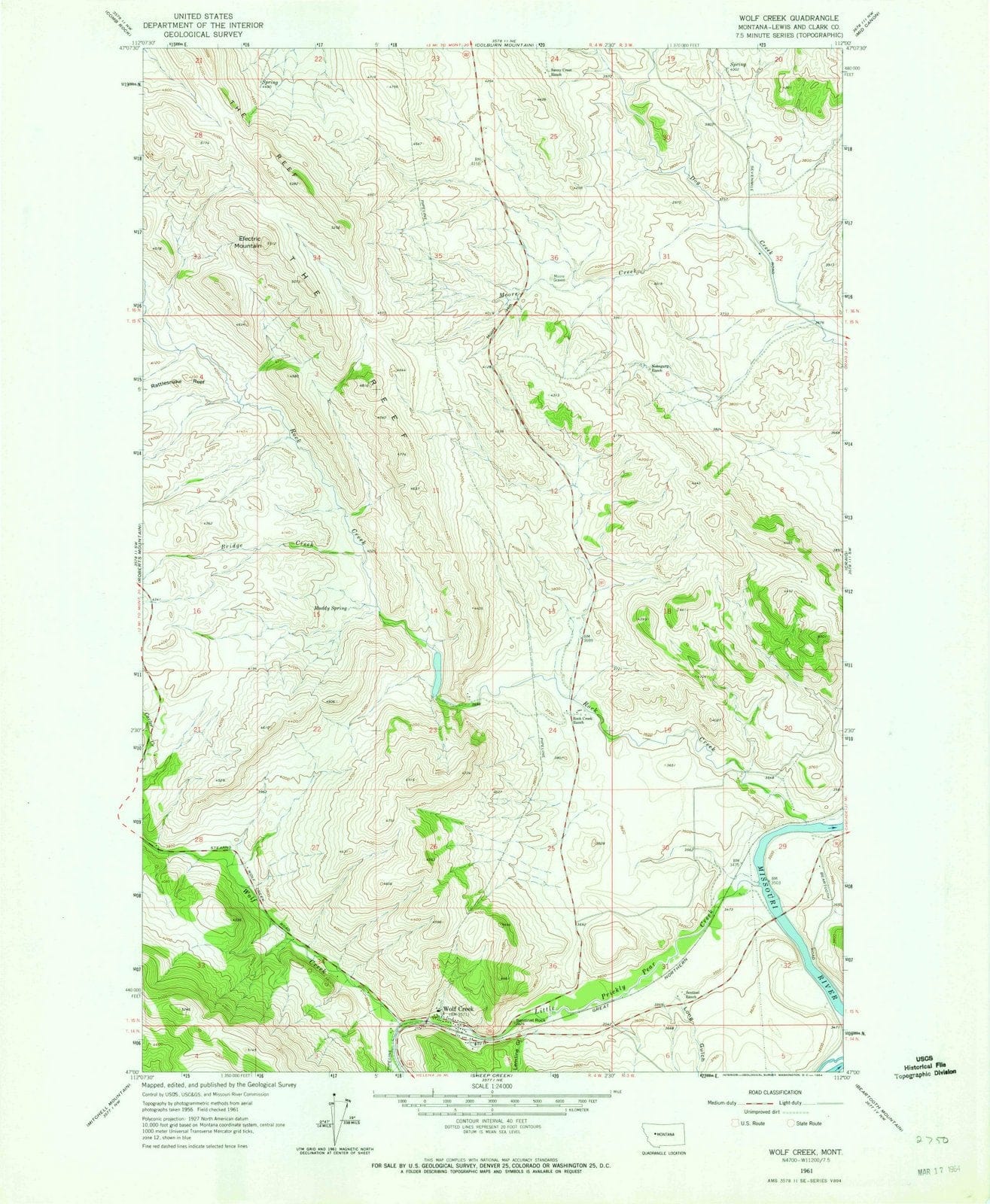 1961 Wolf Creek, MT - Montana - USGS Topographic Map - Historic Pictoric