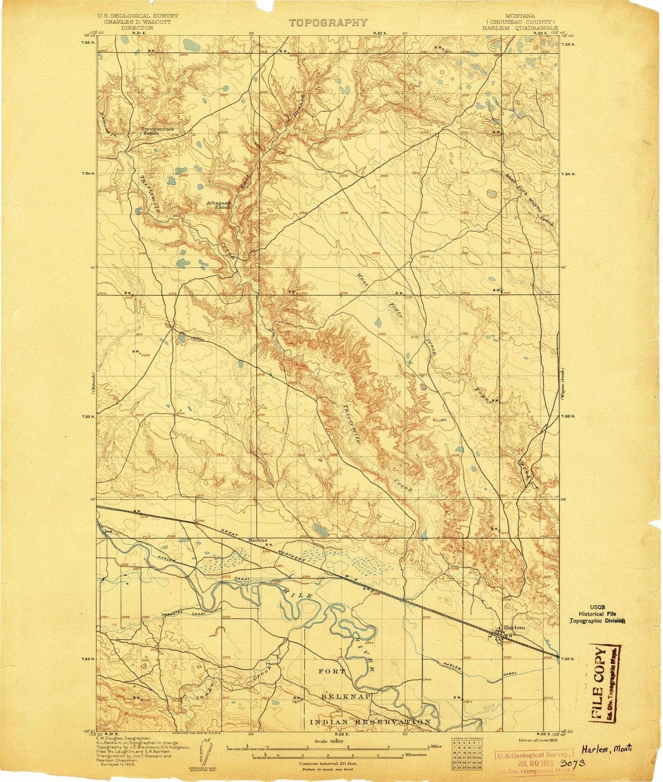 1905 Harlem, MT - Montana - USGS Topographic Map