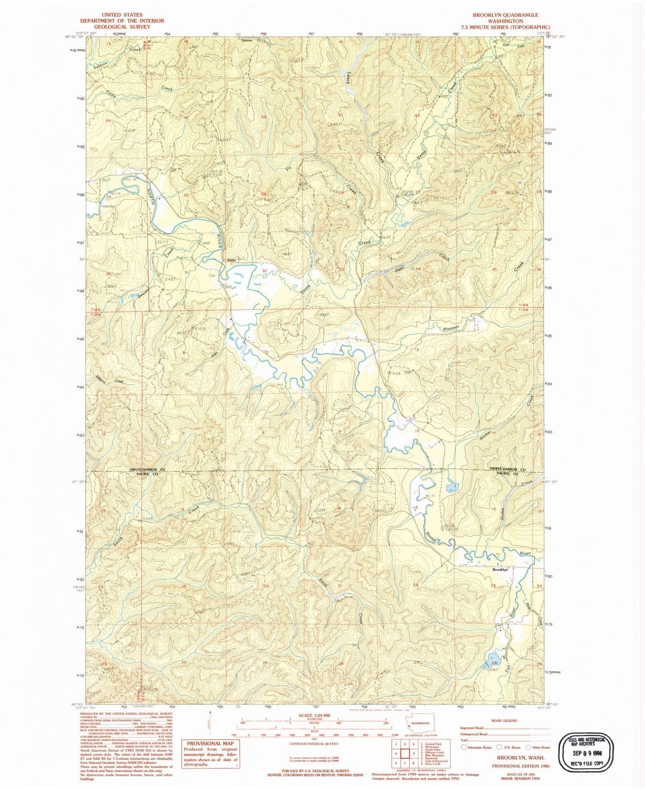 1986 Brooklyn, WA - Washington - USGS Topographic Map