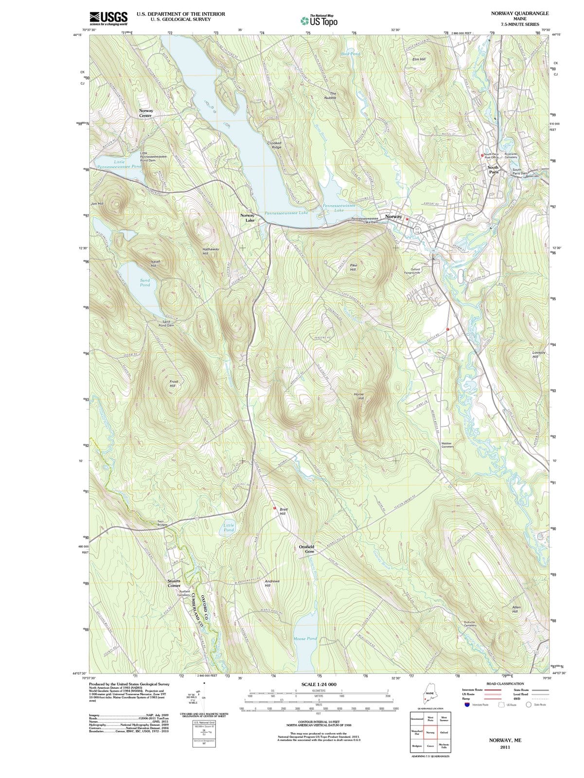 2011 Norway, ME - Maine - USGS Topographic Map