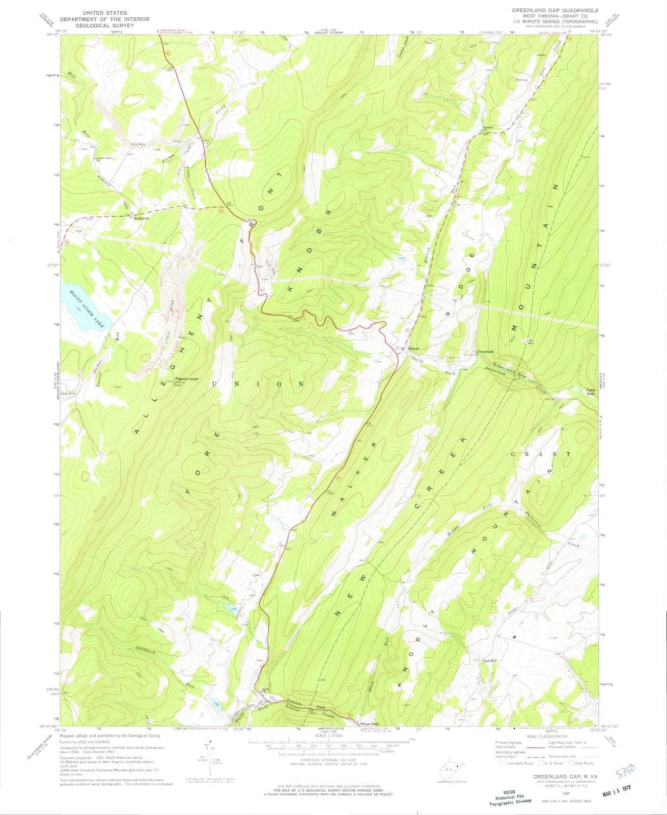 1967 Greenland Gap, WV - West Virginia - USGS Topographic Map