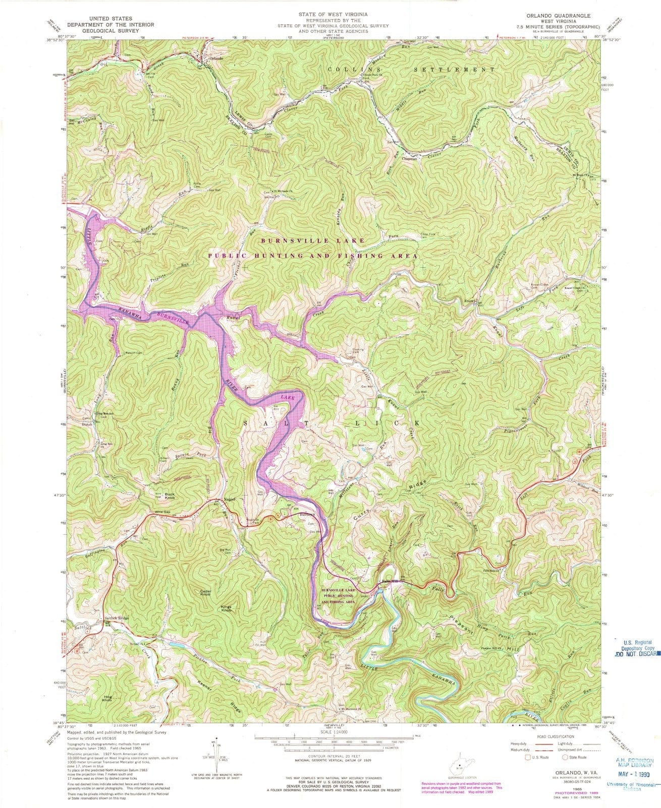 1965 Orlando, WV - West Virginia - USGS Topographic Map