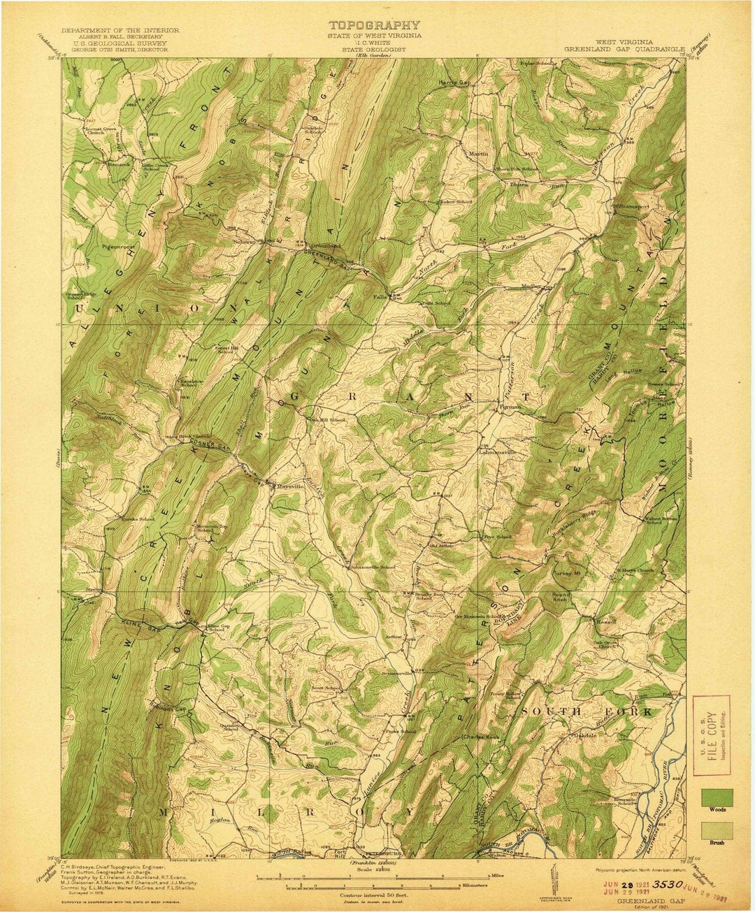 1921 Greenland Gap, WV - West Virginia - USGS Topographic Map