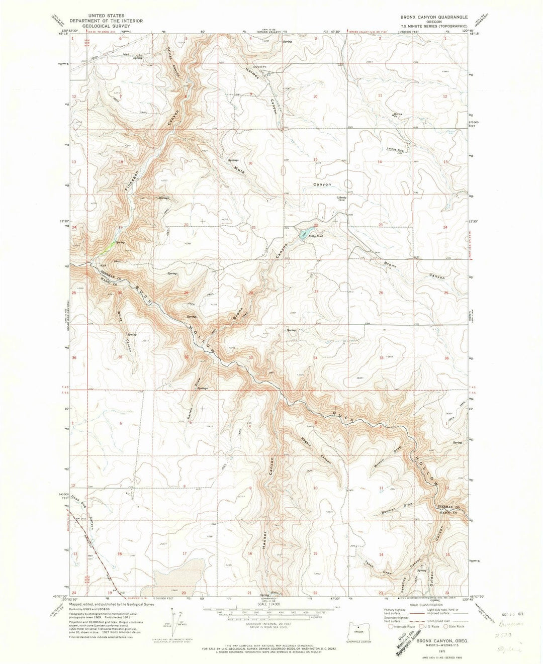 1971 Bronx Canyon, OR - Oregon - USGS Topographic Map