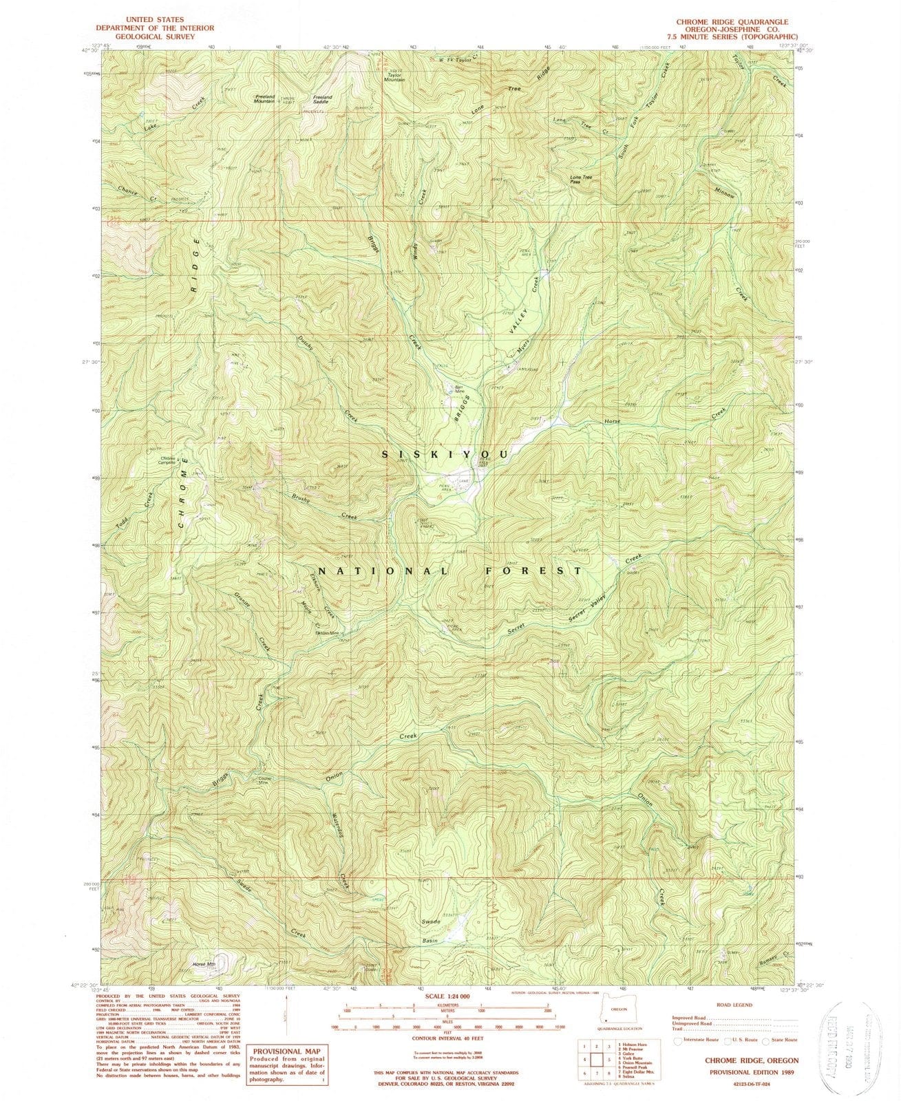 1989 Chrome Ridge, OR - Oregon - USGS Topographic Map