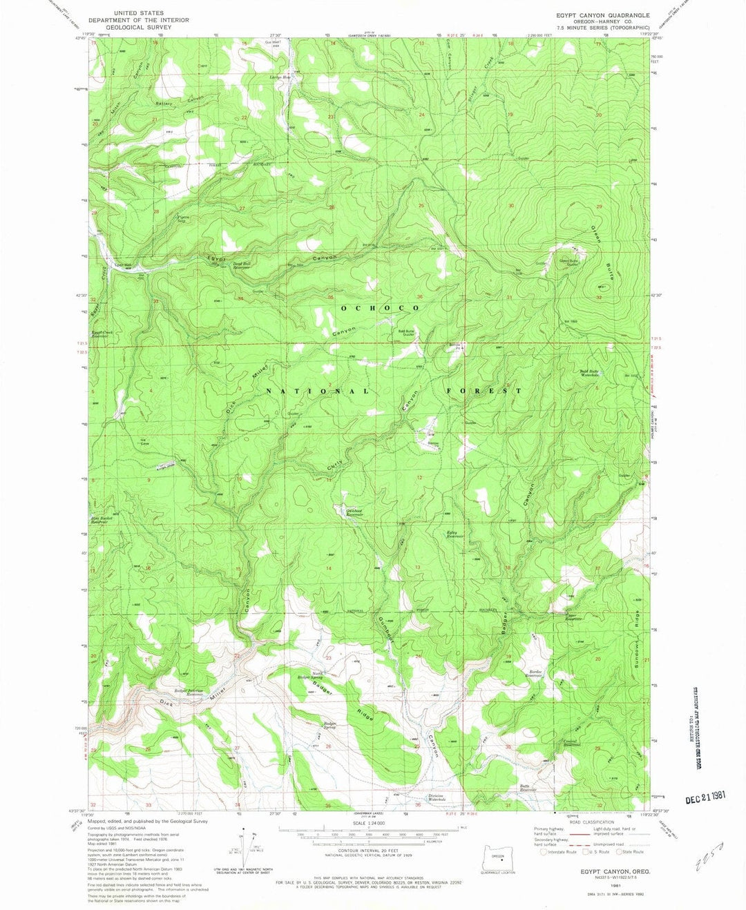 1981 Egypt Canyon, OR - Oregon - USGS Topographic Map