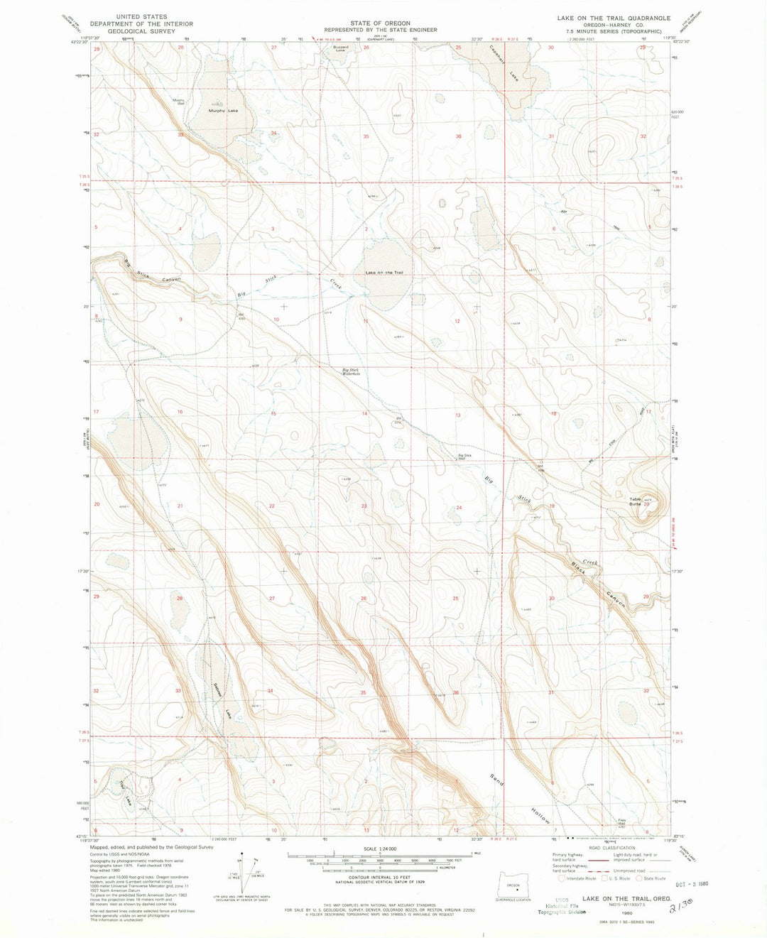 1980 Lake on The Trail, OR - Oregon - USGS Topographic Map