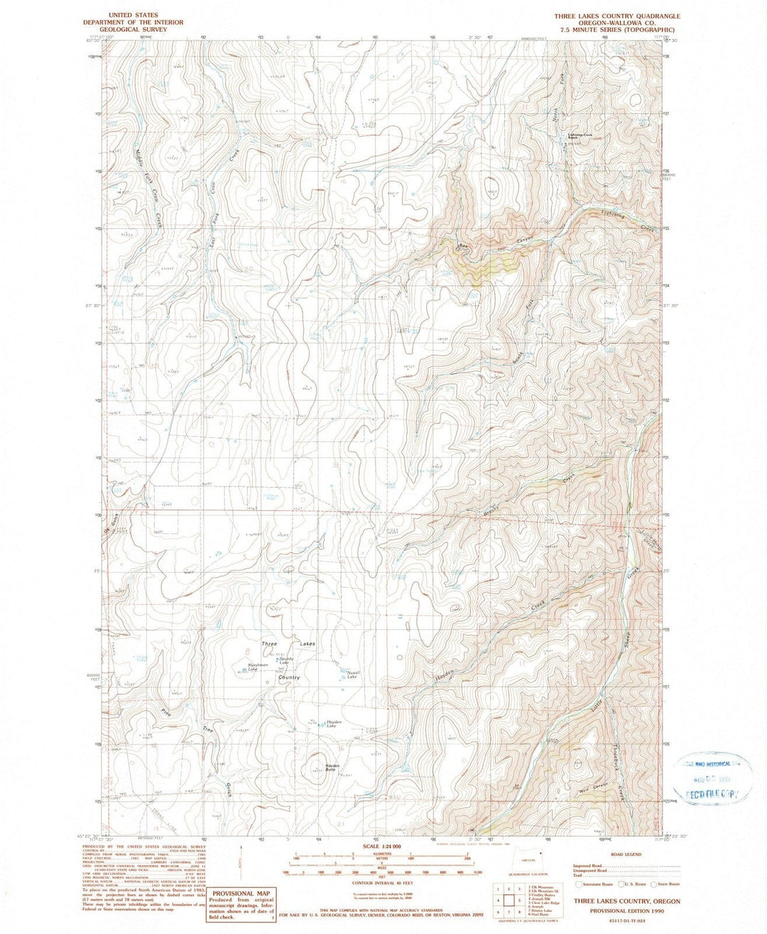 1990 Three Lakes Country, OR - Oregon - USGS Topographic Map