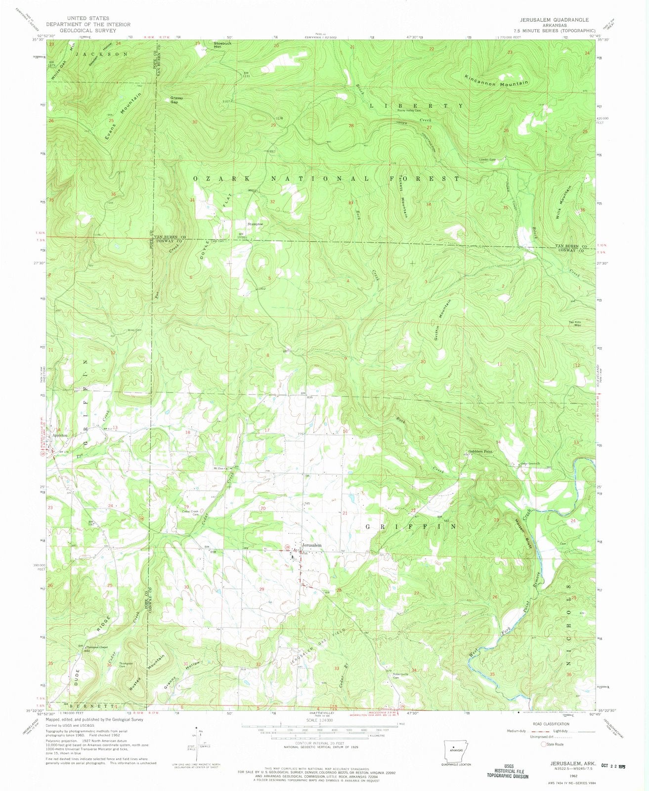 1962 Jerusalem, AR - Arkansas - USGS Topographic Map