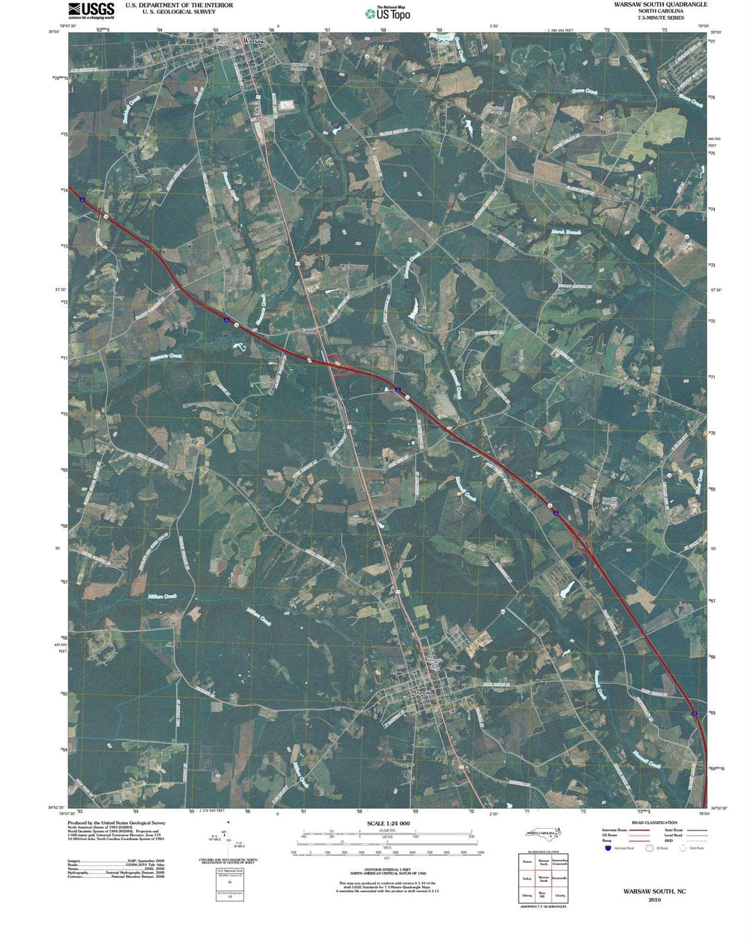 2010 Warsaw South, NC - North Carolina - USGS Topographic Map