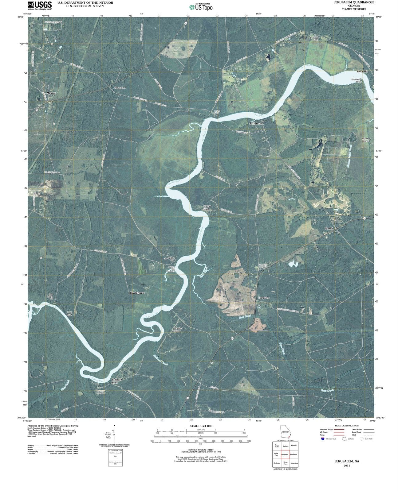 2011 Jerusalem, GA - Georgia - USGS Topographic Map