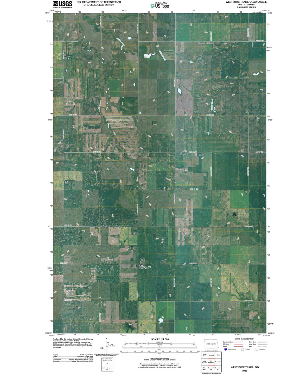 2011 West Bonetraill, ND - North Dakota - USGS Topographic Map