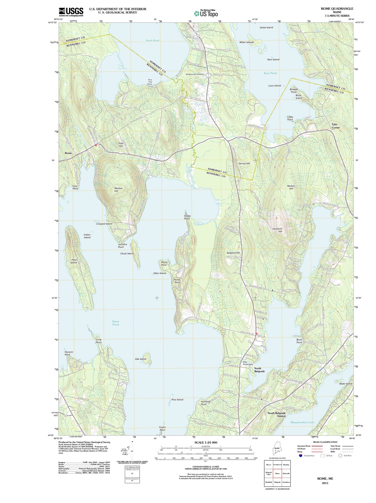 2011 Rome, ME - Maine - USGS Topographic Map