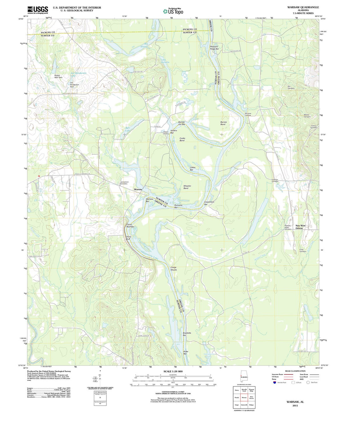 2011 Warsaw, AL - Alabama - USGS Topographic Map