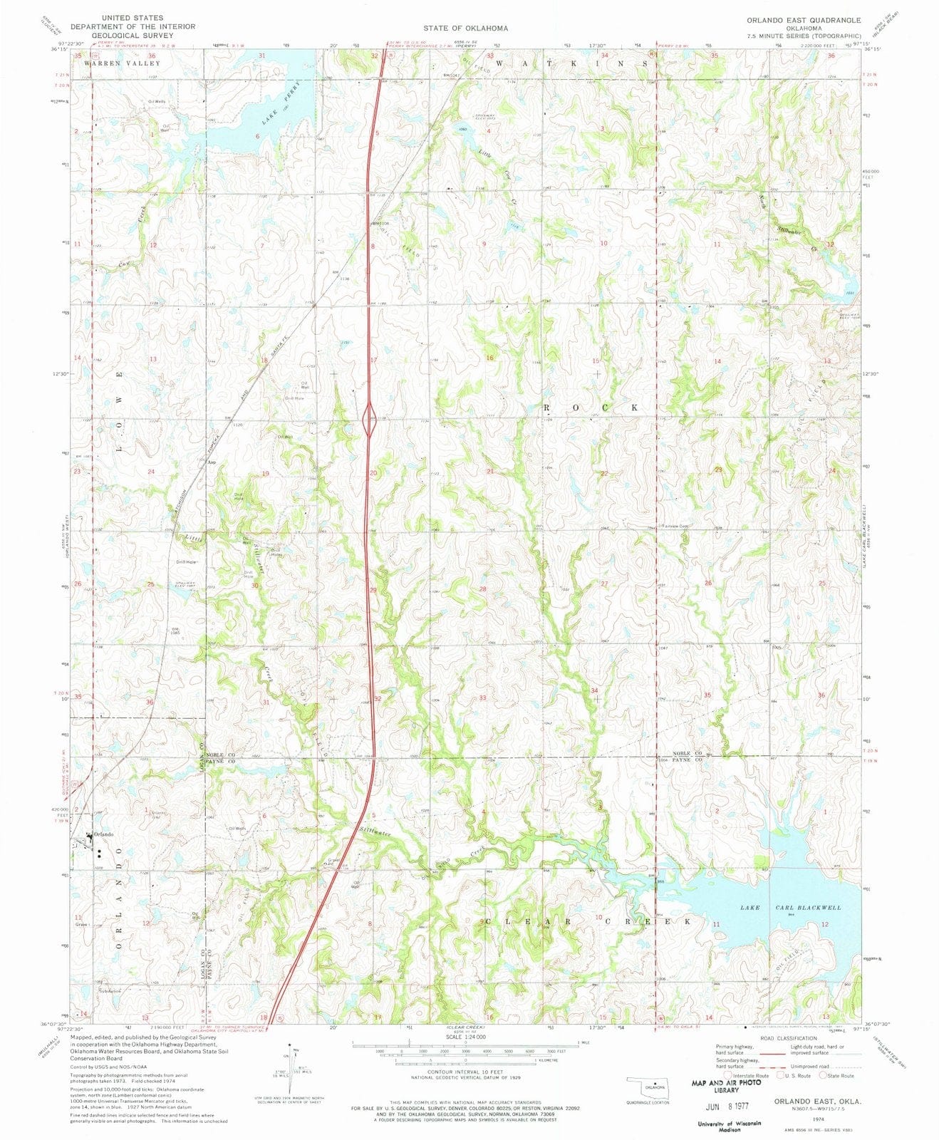 1974 Orlando East, OK - Oklahoma - USGS Topographic Map