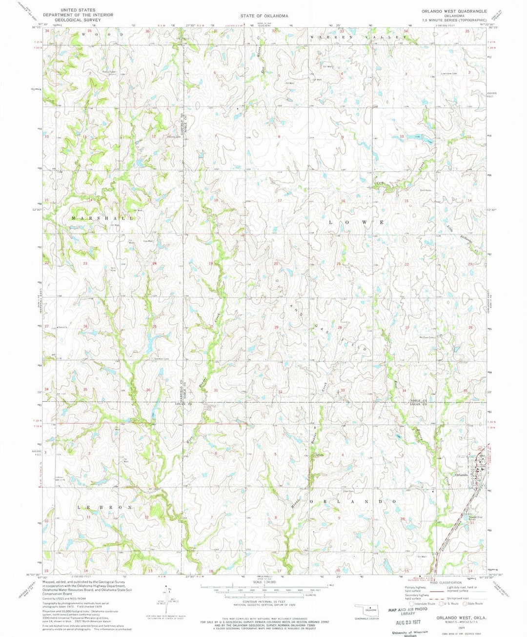 1974 Orlando West, OK - Oklahoma - USGS Topographic Map