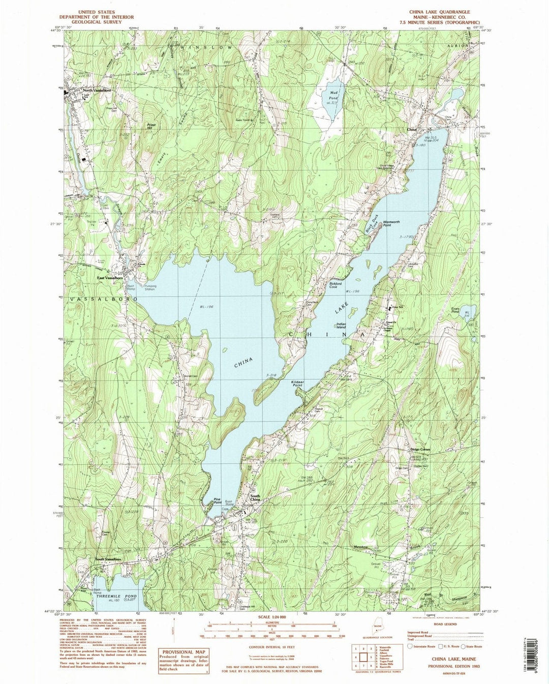 1983 China Lake, ME - Maine - USGS Topographic Map